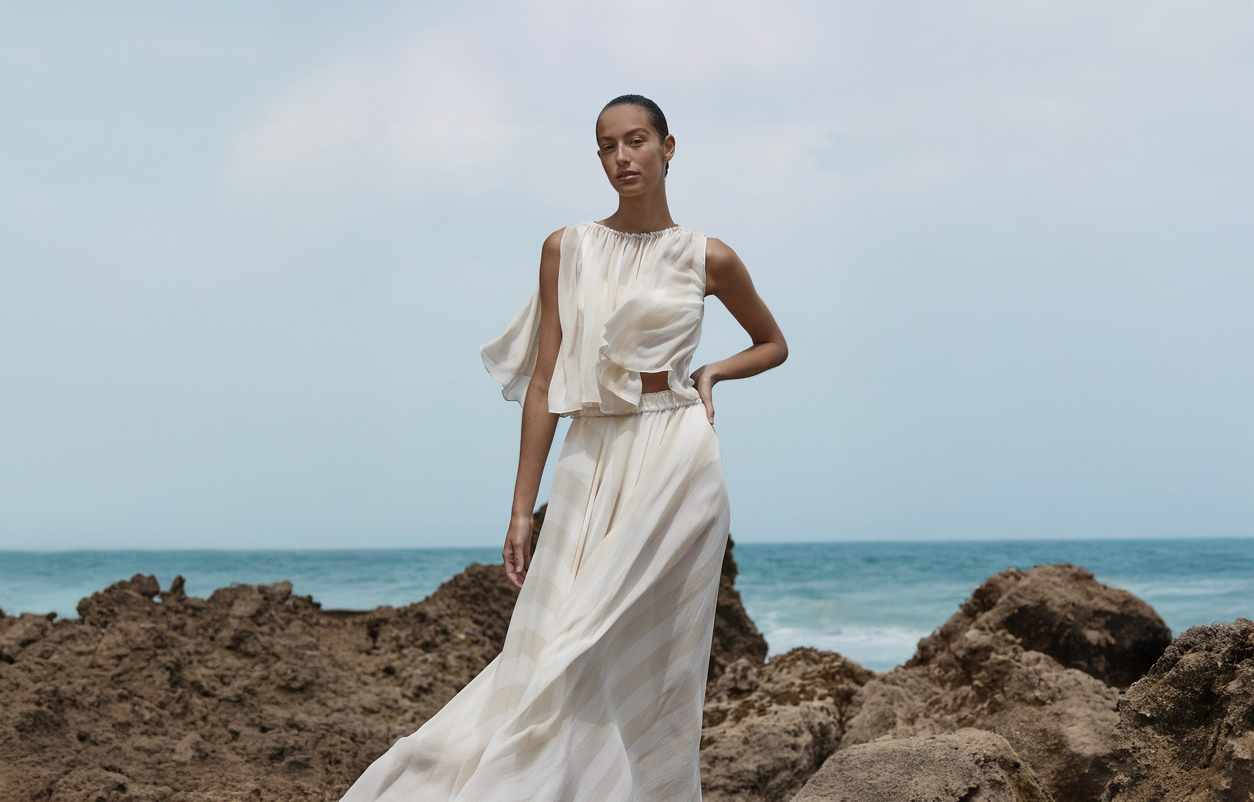 bondi beach dress Orta Silk Slip Dress - Mocha Stripe main image 0