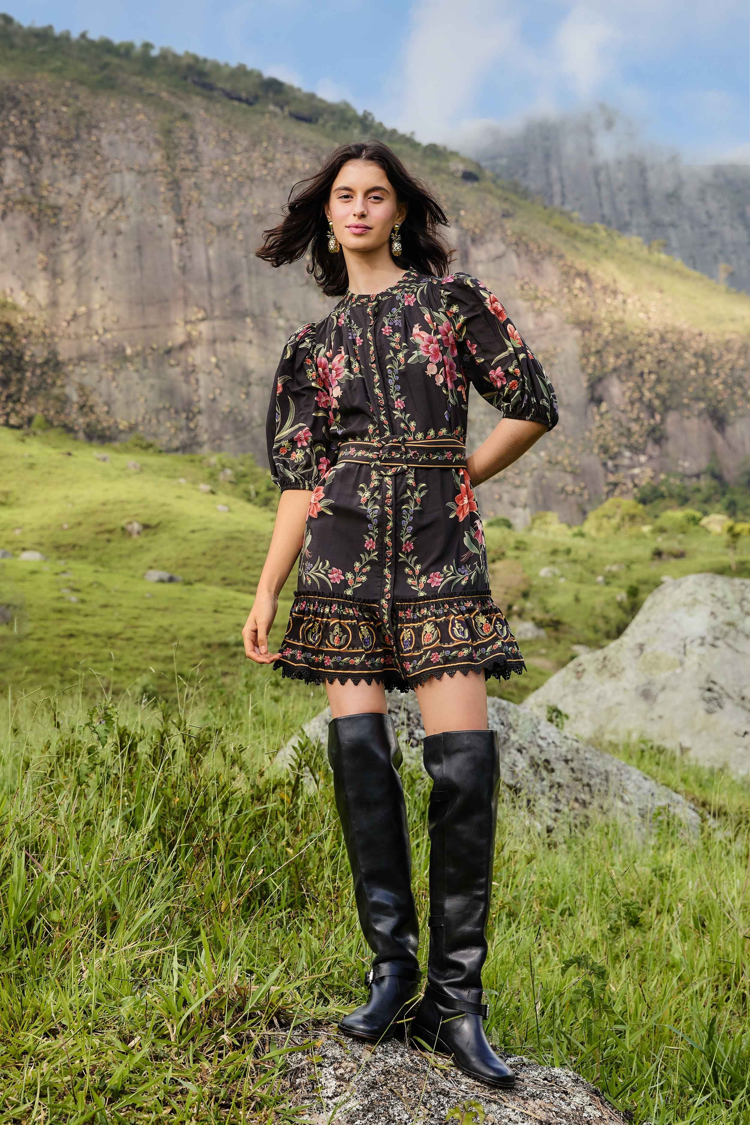 Farm Rio Belle Garden Black Mini Dress – Mode Sportif