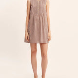 Women wearing Posse's Callie Shift Mini Dress in Mocha Gingham.