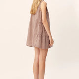 Women wearing Posse's Callie Shift Mini Dress in Mocha Gingham.