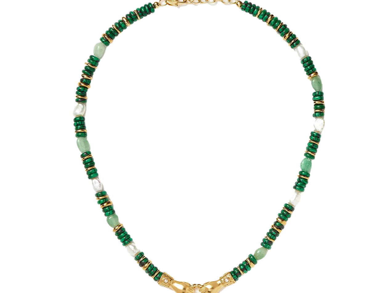 Harris Reed In Good Hands Drop Pendant Necklace, 18ct Gold  Plated/Malachite Necklaces