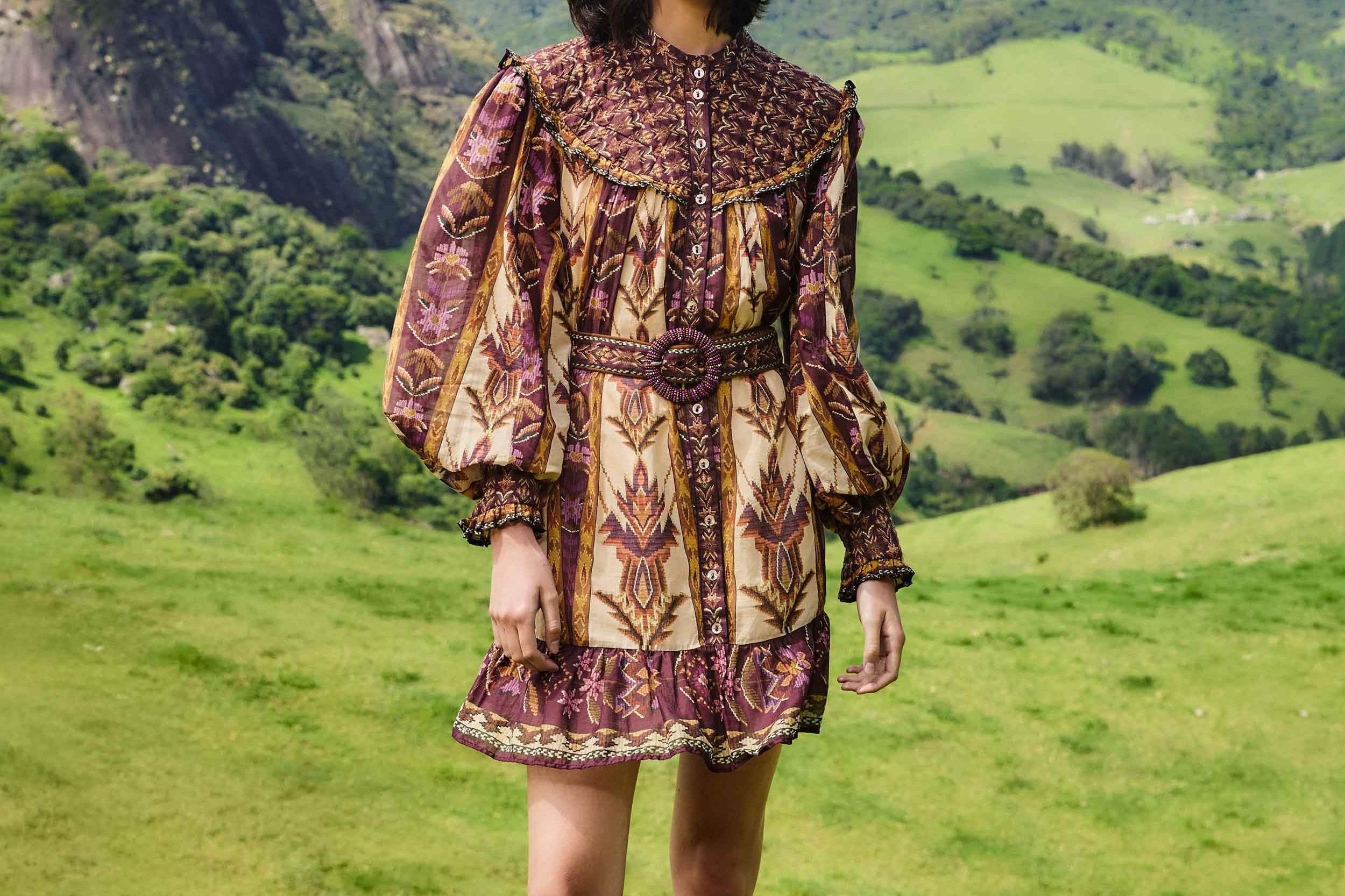 Embroidered Tapestry Sand Long Sleeve Mini Dress Mode Sportif Embroidered Tapestry Sand Long Sleeve Mini Dress Mode Sportif